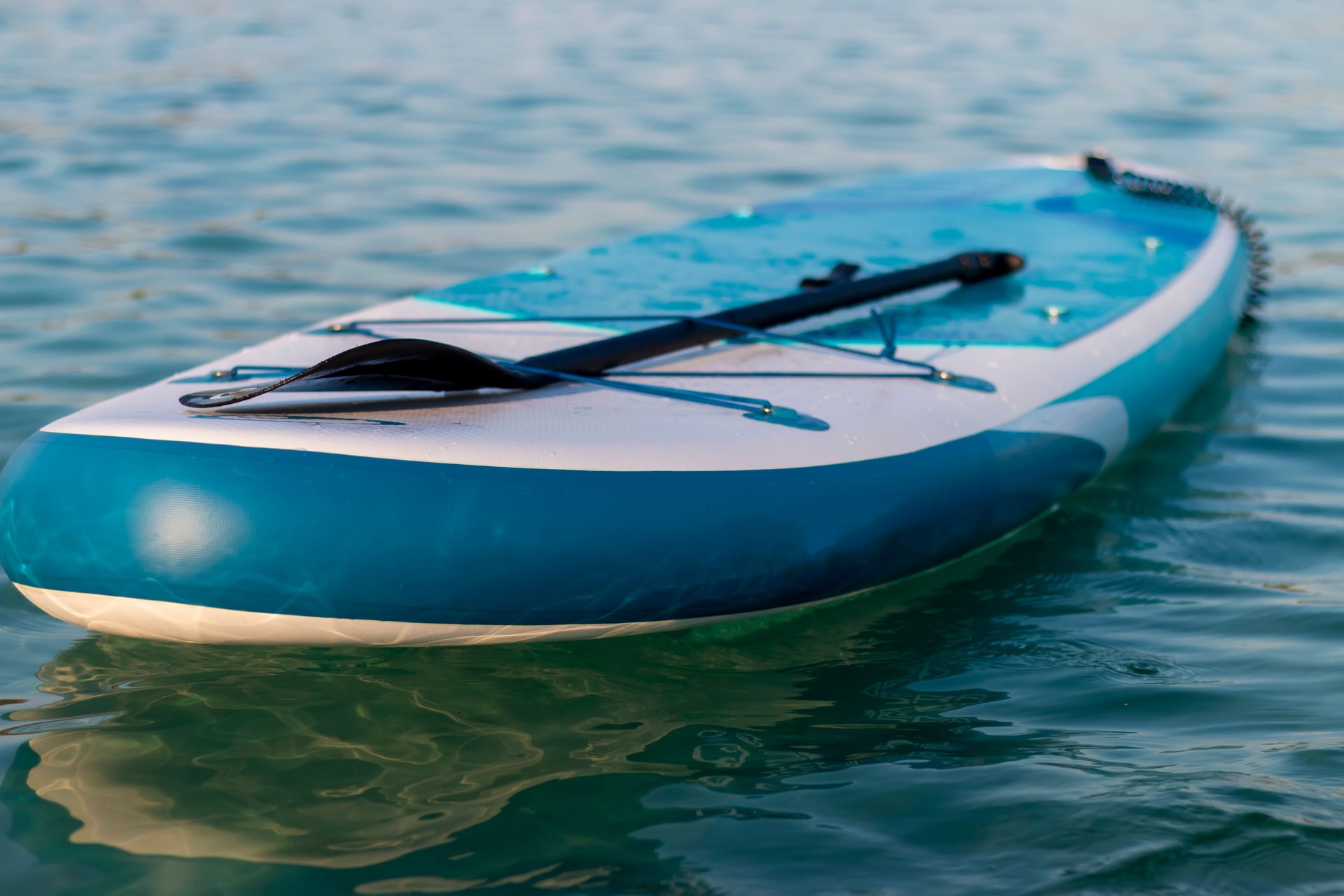White and blue sup board on the sea.